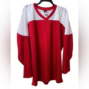 ALLESON ATHLETIC JERSEY MEN’S LONG SLEEVE OVERSIZED V-NECK RED & WHITE MEDIUM